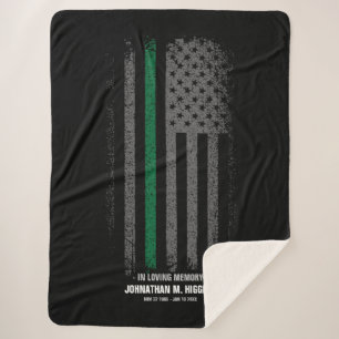 In Loving Memory Military Thin Green Line Flag Sherpa Blanket