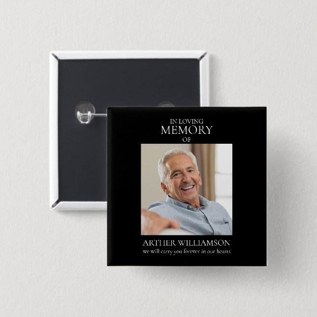 In loving memory  minimal stylish photo keepsake  button (Front & Back)