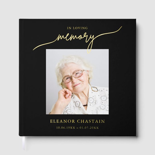 In Loving Memory Minimalist Photo Sympathy Foil Guest Book (Front)