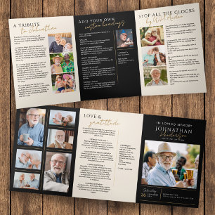 In Loving Memory Modern 14-Photo Elegant Memorial Tri-Fold Program