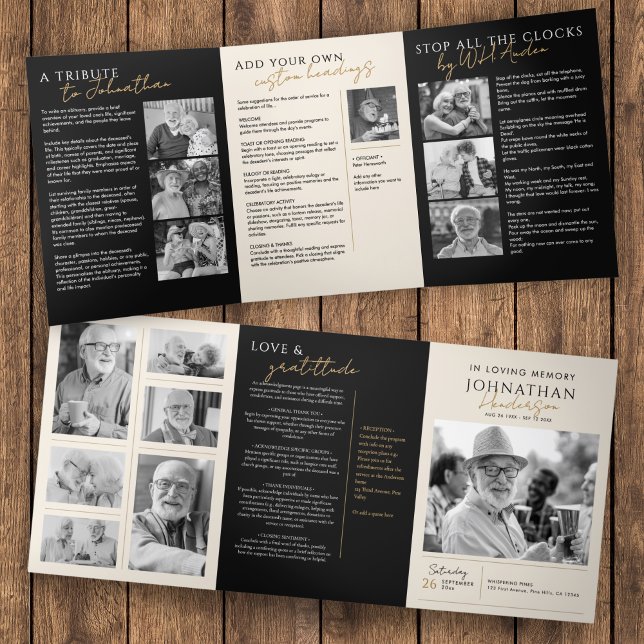 In Loving Memory Modern 14-Photo Elegant Memorial Tri-Fold Program (Creator Uploaded)