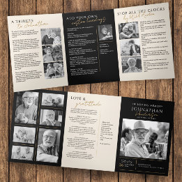In Loving Memory Modern 14-Photo Elegant Memorial Tri-Fold Program