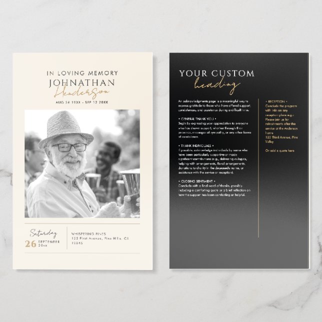 In Loving Memory Modern 5-Photo Elegant Memorial Brochure (Folded Front and Back)