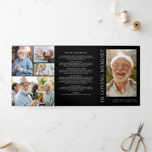 In Loving Memory Modern 9-Photo Memorial Tri-Fold Program