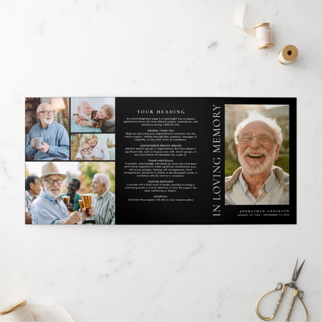 In Loving Memory Modern 9-Photo Memorial Tri-Fold Program (Outside)