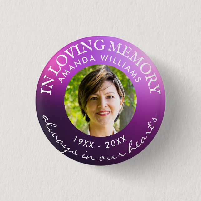 In Loving Memory Modern Amethyst Mauve Iris Purple Button (Front)