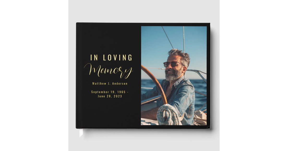 In Loving Memory Modern Black Custom Photo Funeral Foil Guest Book | Zazzle