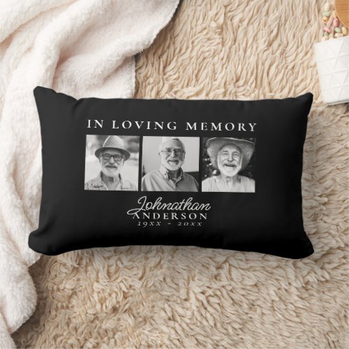 In Loving Memory Modern Black  White 3_Photo Lumbar Pillow