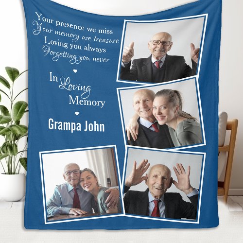 In Loving Memory Modern Blue Photo Collage Fleece Blanket