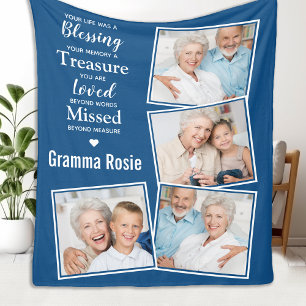 In Loving Memory Modern Blue Photo Collage Fleece Blanket