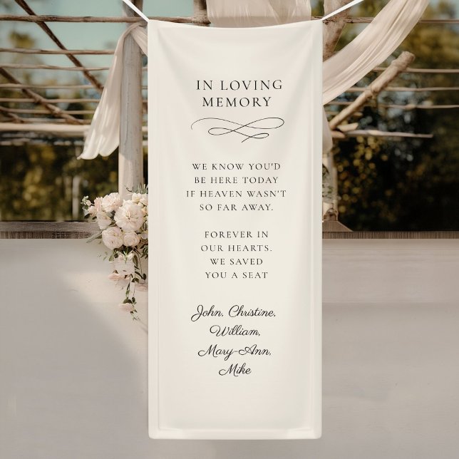 "In Loving Memory" Modern, Calligraphy, Wedding  Banner (Personalized, Elegant, Wedding, script font, beige,  memorial banner.)