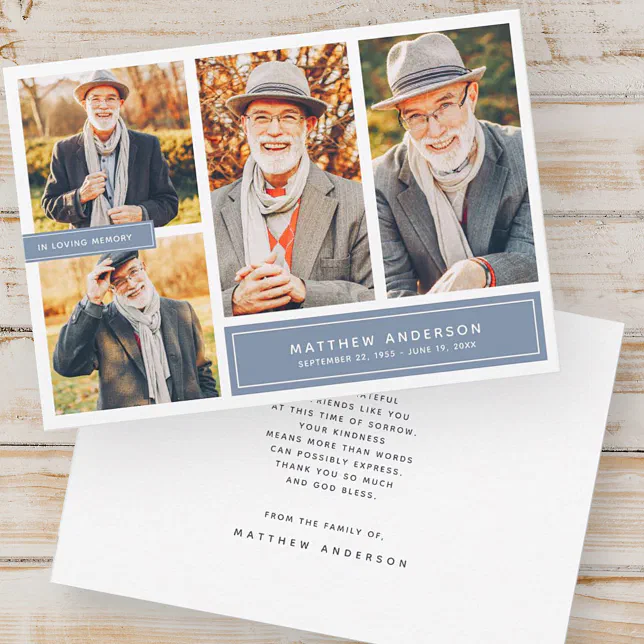 In Loving Memory Modern Color Four Photos Thank You Card | Zazzle