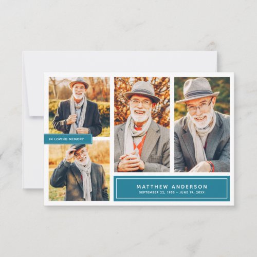 In Loving Memory Modern Color Four Photos Thank You Card