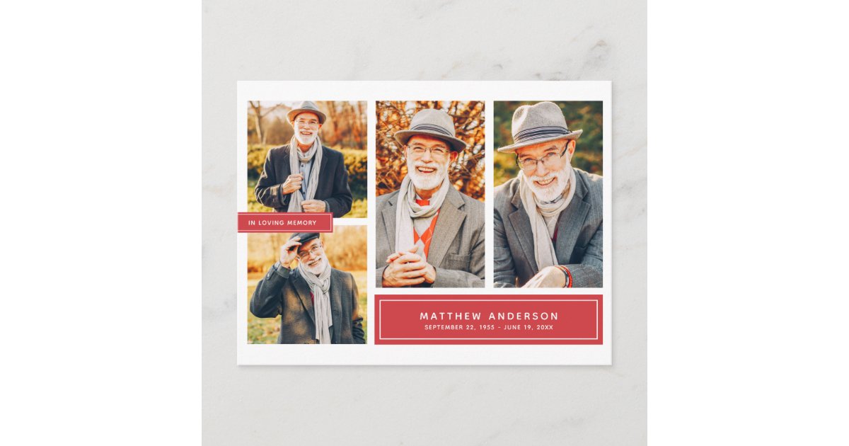 In Loving Memory Modern Color Multi Photo Postcard | Zazzle
