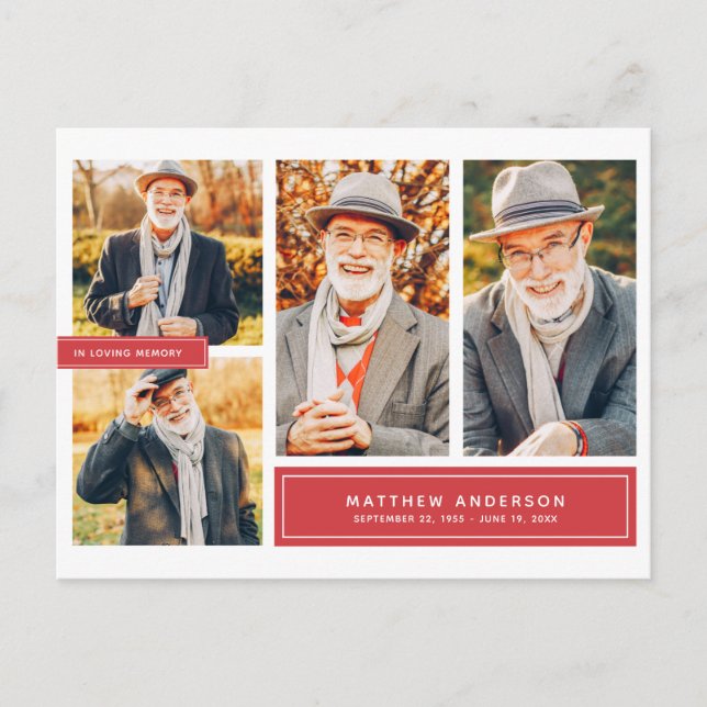 In Loving Memory Modern Color Multi Photo Postcard (Front)