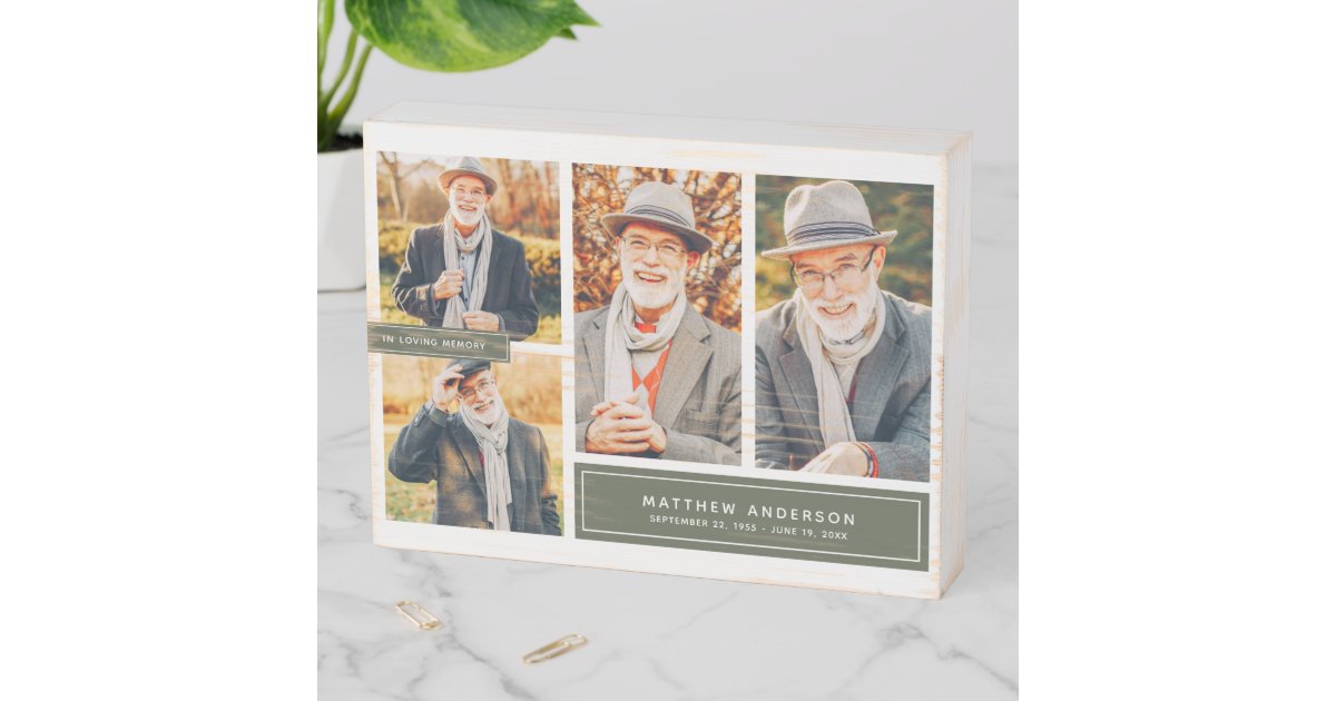 In Loving Memory Modern Color Multi Photo Wooden Box Sign | Zazzle