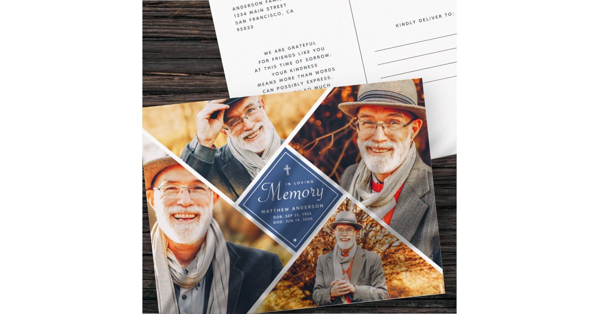 In Loving Memory Modern Cross Multi Photo Postcard | Zazzle
