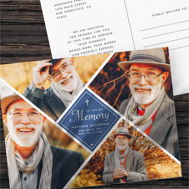 In Loving Memory Modern Cross Multi Photo Postcard | Zazzle