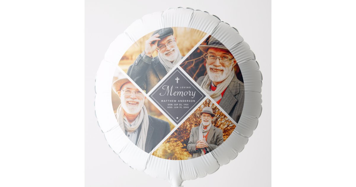 In Loving Memory Modern Cross Multi Photo Template Balloon | Zazzle