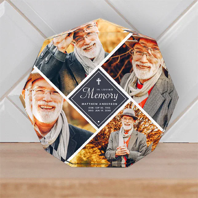 In Loving Memory Modern Cross Multi Photo Template Block | Zazzle
