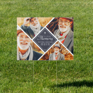 In Loving Memory Modern Cross Multi Photo Template Sign