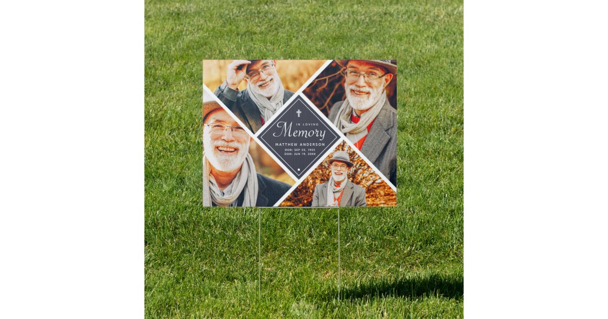 In Loving Memory Modern Cross Multi Photo Template Sign | Zazzle
