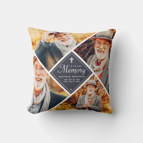 In Loving Memory Modern Cross Multi Photo Template Throw Pillow
