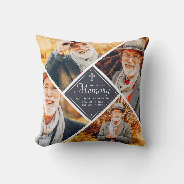In Loving Memory Modern Cross Multi Photo Template Throw Pillow | Zazzle