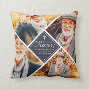 In Loving Memory Modern Cross Multi Photo Template Throw Pillow