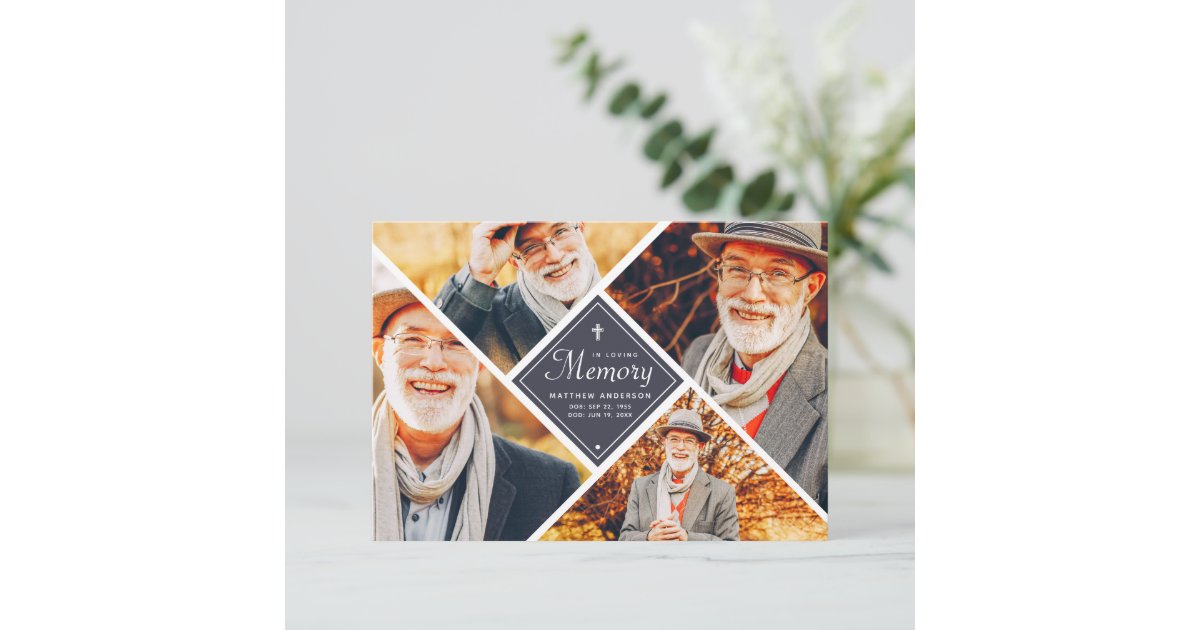 In Loving Memory Modern Cross Multi Photo Thank You Card | Zazzle