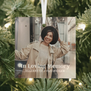 In Loving Memory Modern Custom Photo Memorial Glass Ornament