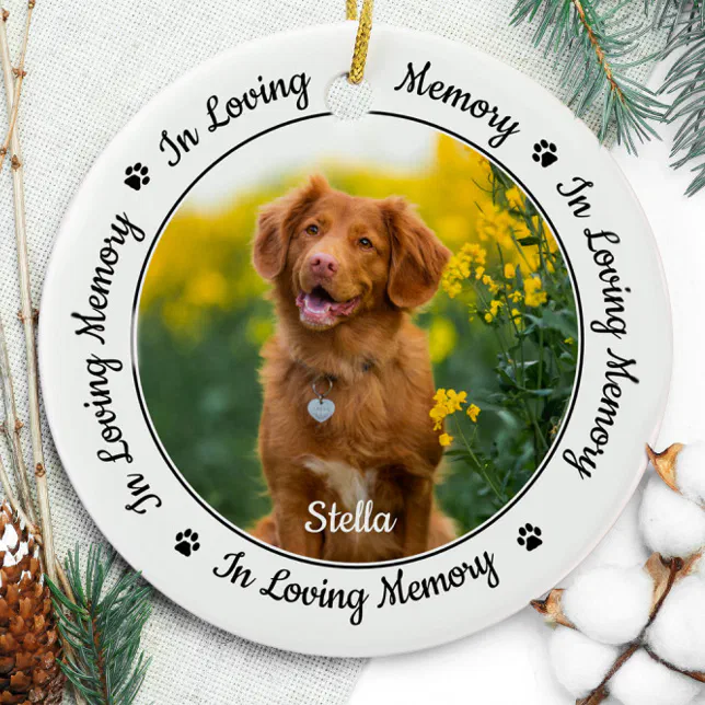 In Loving Memory Modern Dog Photo Pet Memorial Ceramic Ornament | Zazzle
