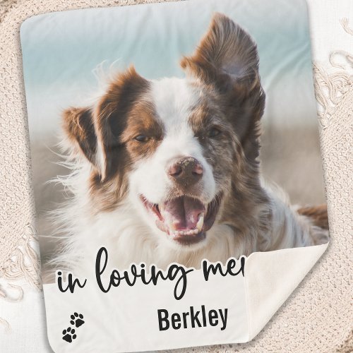 In Loving Memory Modern Dog Photo Pet Memorial Sherpa Blanket