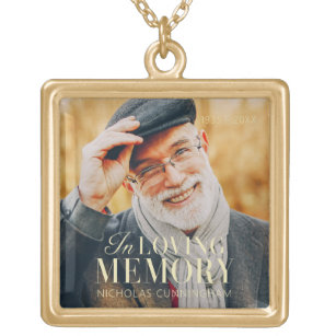 In Loving Memory Modern Elegant Photo Memorial Gold Plated Necklace