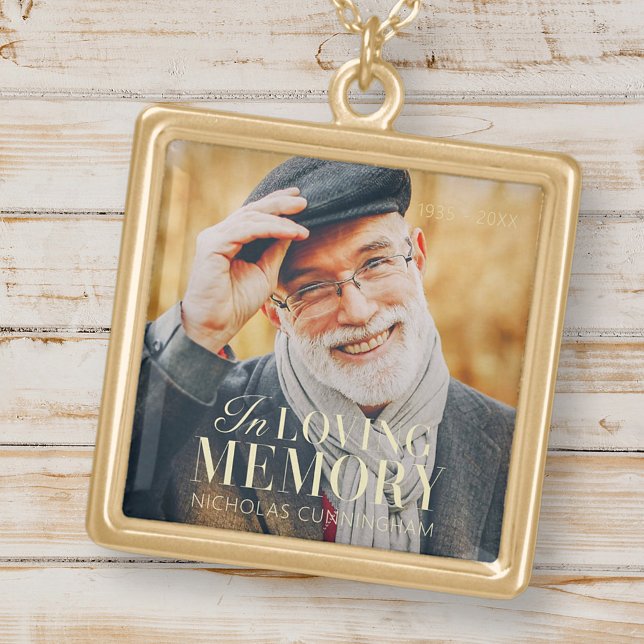 In Loving Memory Modern Elegant Photo Memorial Gold Plated Necklace (Creator Uploaded)