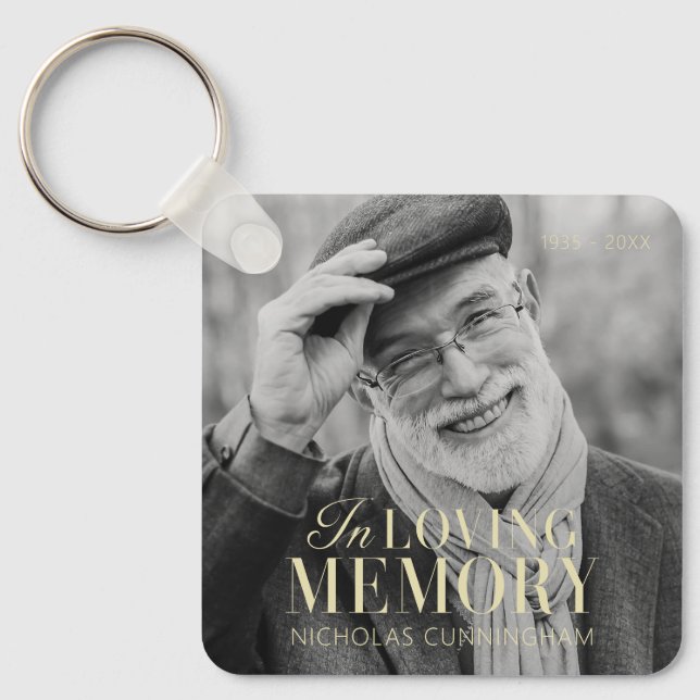 In Loving Memory Modern Elegant Photo Memorial Keychain (Front)