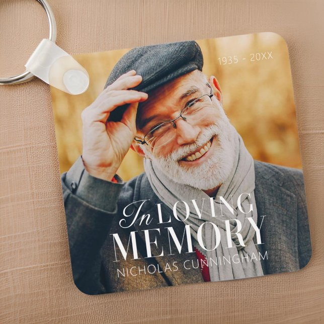 In Loving Memory Modern Elegant Photo Memorial Keychain (Creator Uploaded)