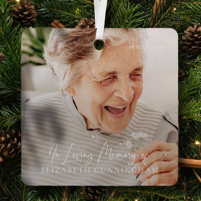 In Loving Memory Modern Elegant Photo Memorial Metal Ornament (Creator Uploaded)