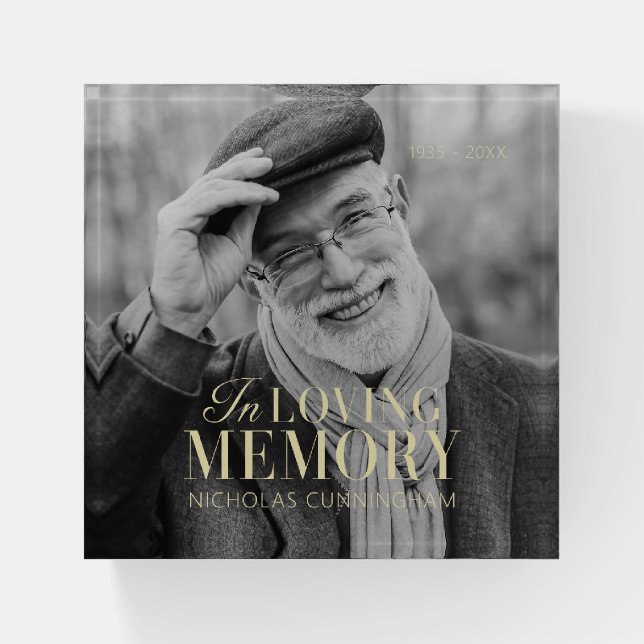 In Loving Memory Modern Elegant Photo Memorial Paperweight (Front)