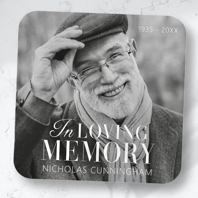 In Loving Memory Modern Elegant Photo Memorial Square Sticker (Creator Uploaded)