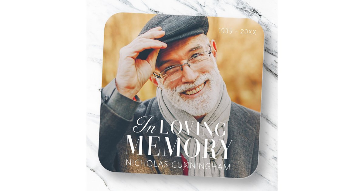 In Loving Memory Modern Elegant Photo Memorial Square Sticker | Zazzle