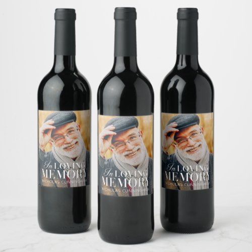 In Loving Memory Modern Elegant Photo Memorial Wine Label