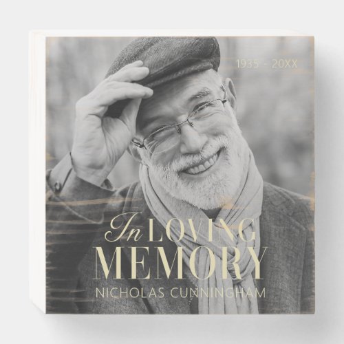 In Loving Memory Modern Elegant Photo Memorial Wooden Box Sign