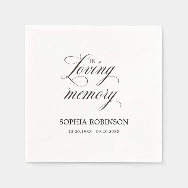 In Loving Memory Modern Elegant Script Funeral  Napkins (Front)