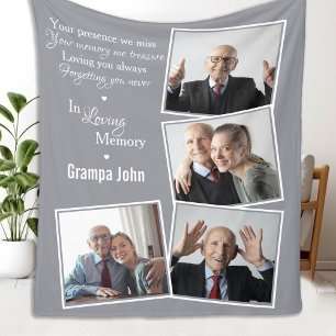 In Loving Memory Modern Gray Photo Collage Fleece Blanket