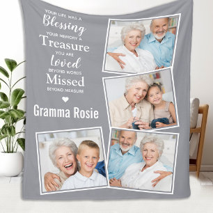 In Loving Memory Modern Gray Photo Collage Fleece Blanket
