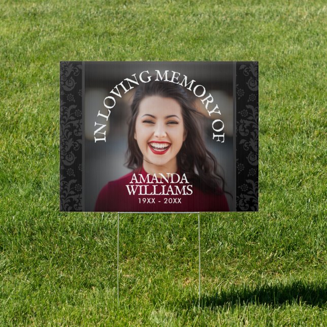 In Loving Memory Modern Grey Black Floral Custom Sign (Insitu)