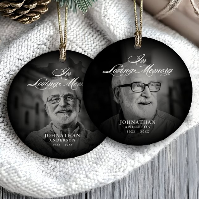 In Loving Memory Modern Memorial Keepsake Photo Ceramic Ornament (Creator Uploaded)