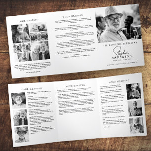 In Loving Memory Modern Minimal 14-Photo Funeral Tri-Fold Program