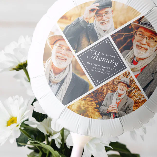 In Loving Memory Modern Multi Photo Template Balloon | Zazzle